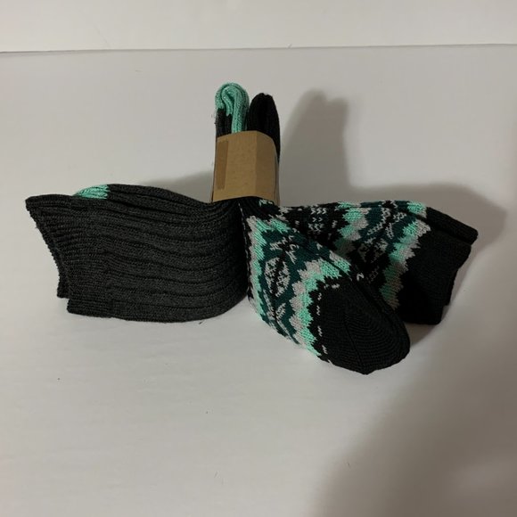 Rampage Boot Socks 2 Pair Fair Isle Solid Gray Black Green Women Size 6-10.5 M/L - Picture 4 of 4